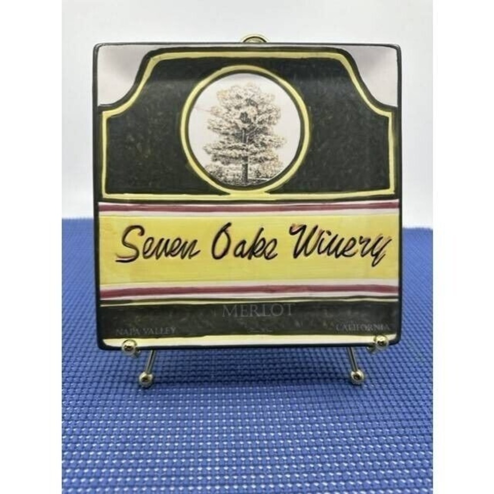 American Atelier Napa Valley Wineries Snack Plate Seven‎ Oaks Merlot Tree 6.5"